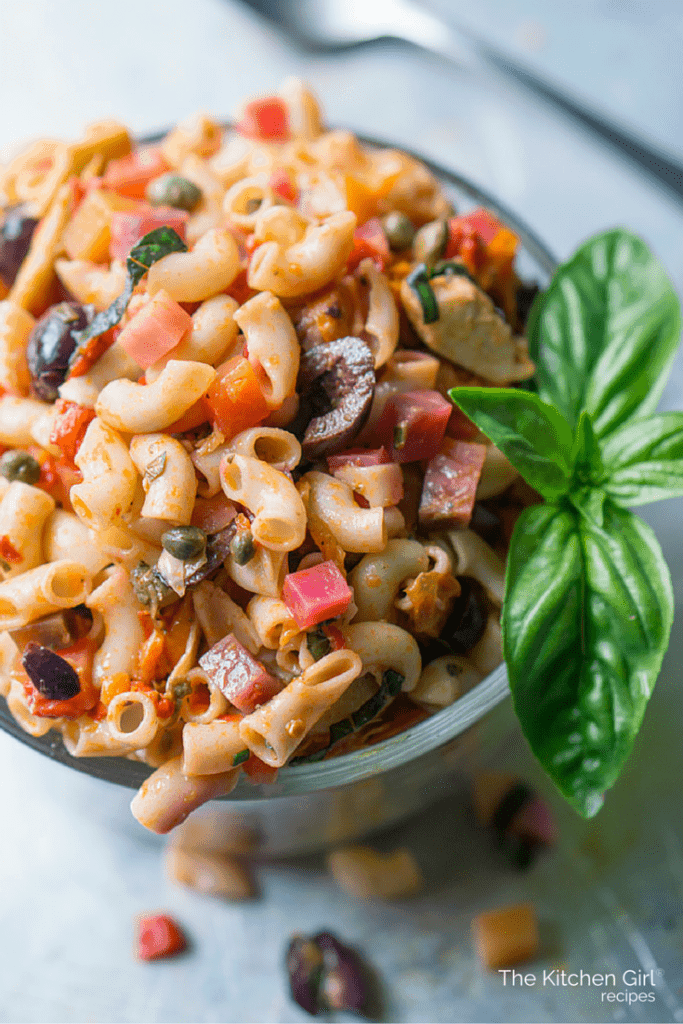 Artichoke Asiago Pasta Salad Mediterranean picnic salad with no mayo