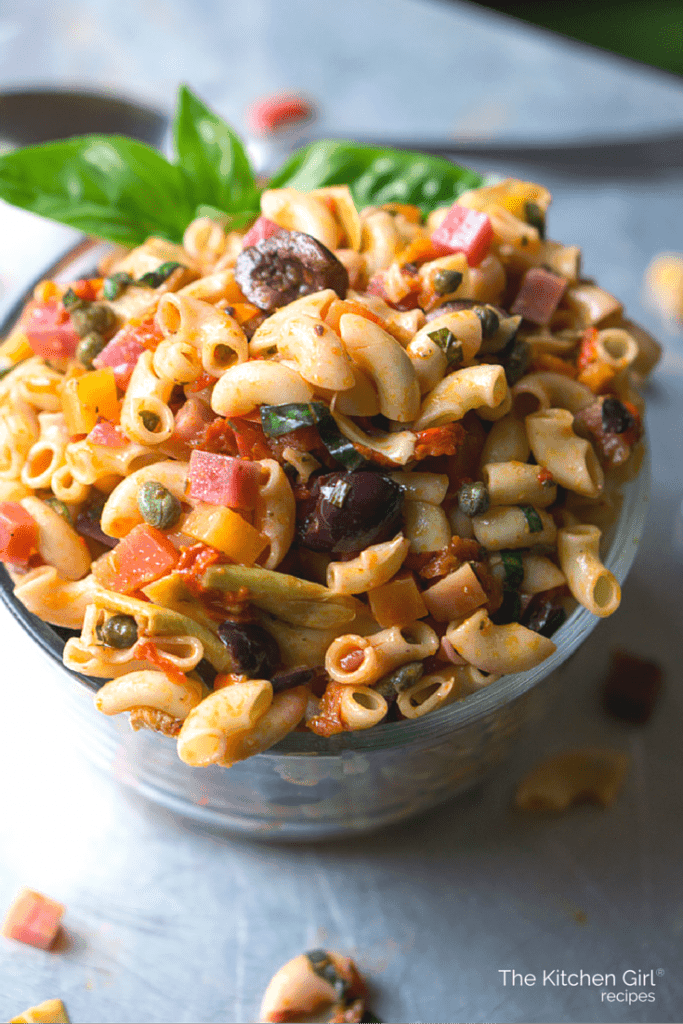 Artichoke Asiago Pasta Salad Mediterranean picnic salad with no mayo