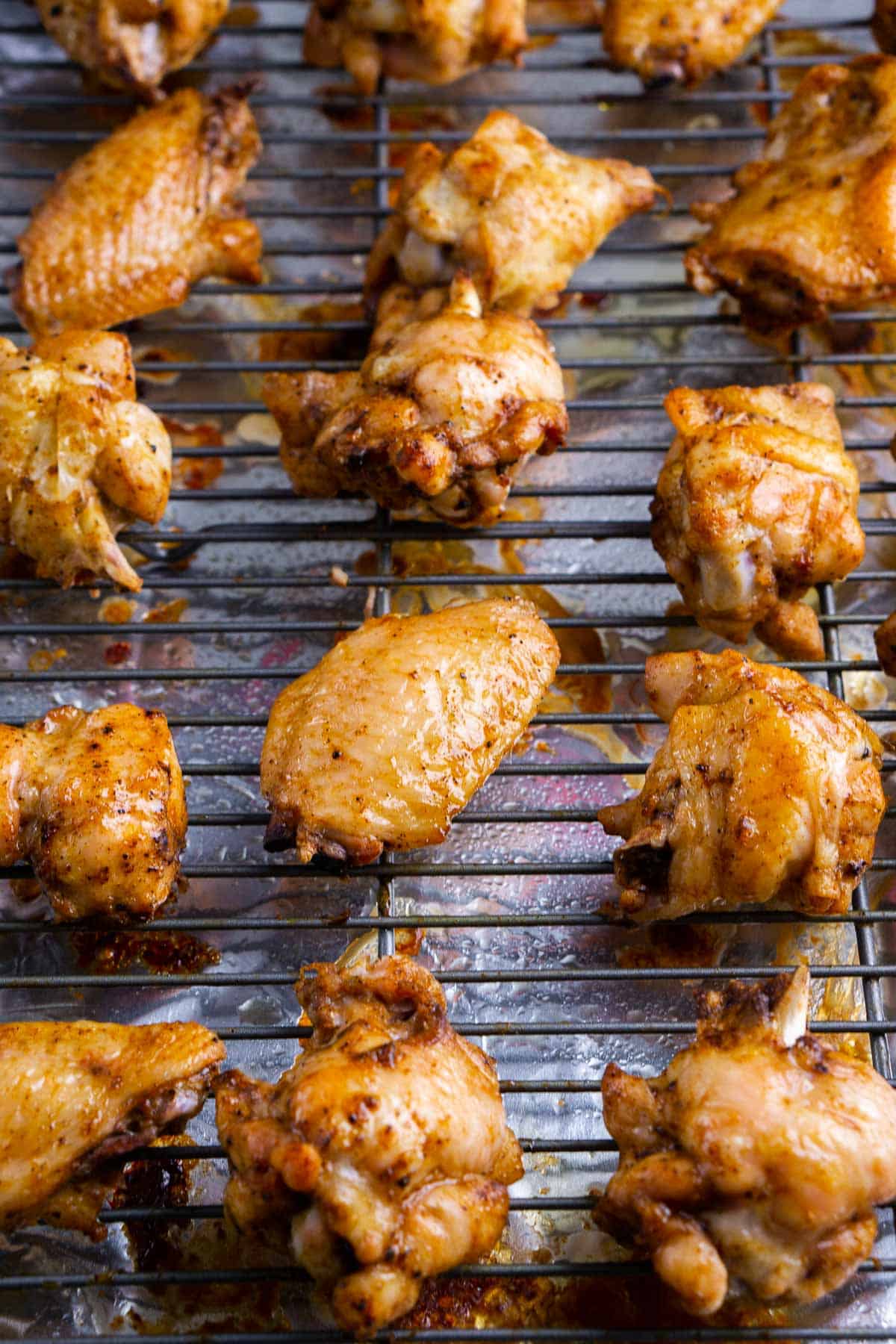 baked chicken wings on cooling rack