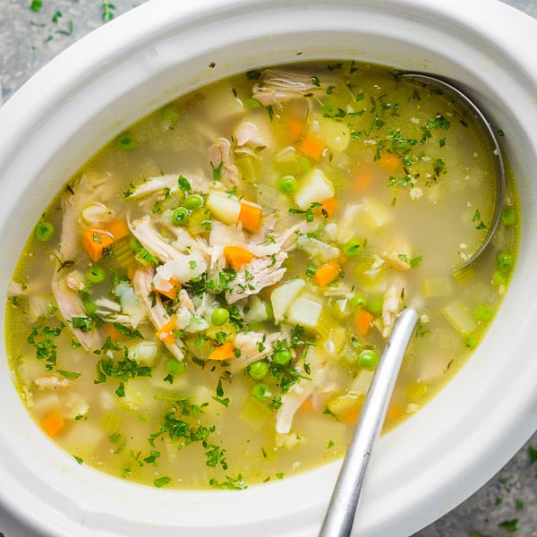 Easy Crockpot Chicken Vegetable Soup - The Kitchen Girl