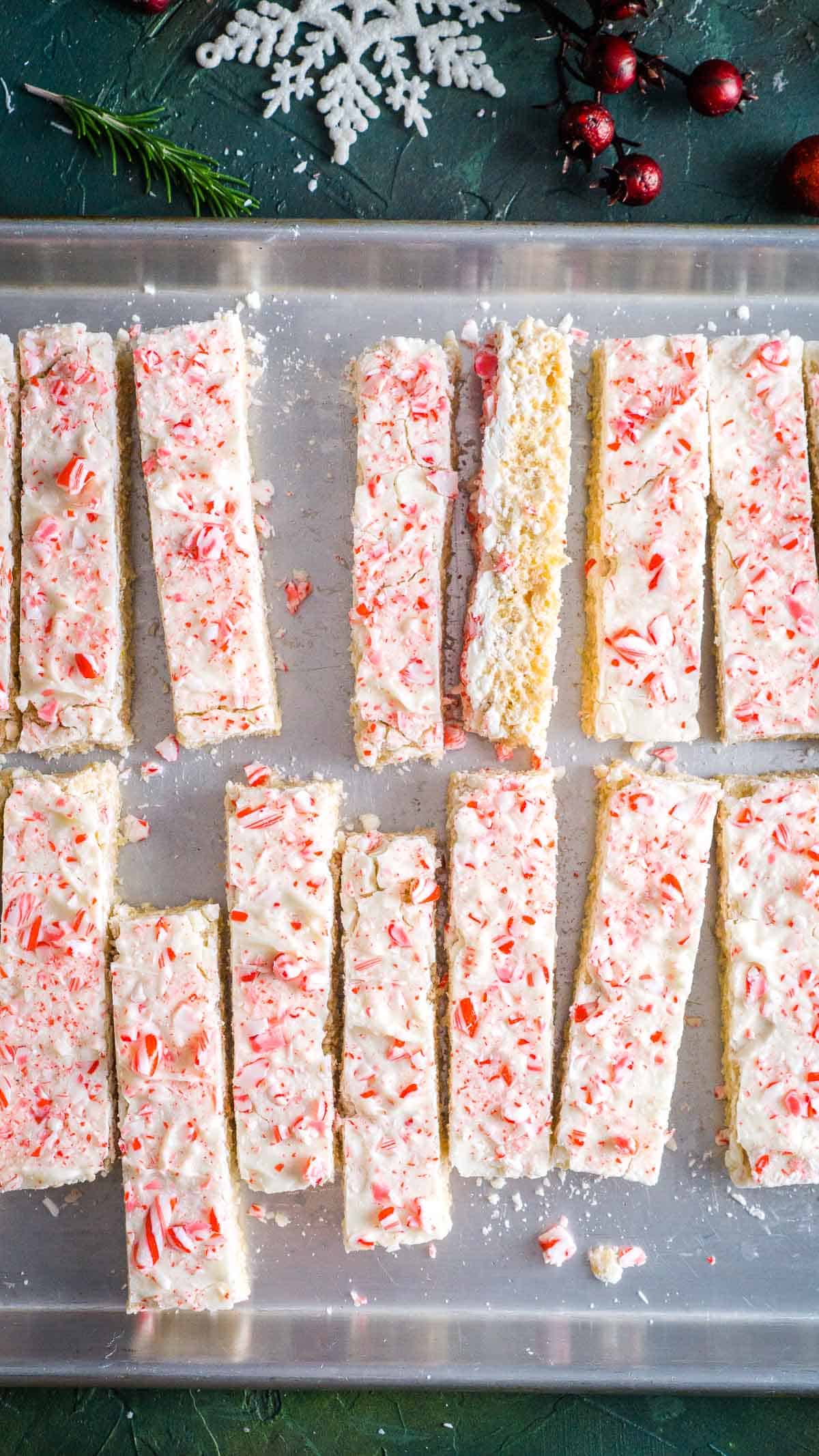 rice krispie treats coated with peppermint and white chocolate