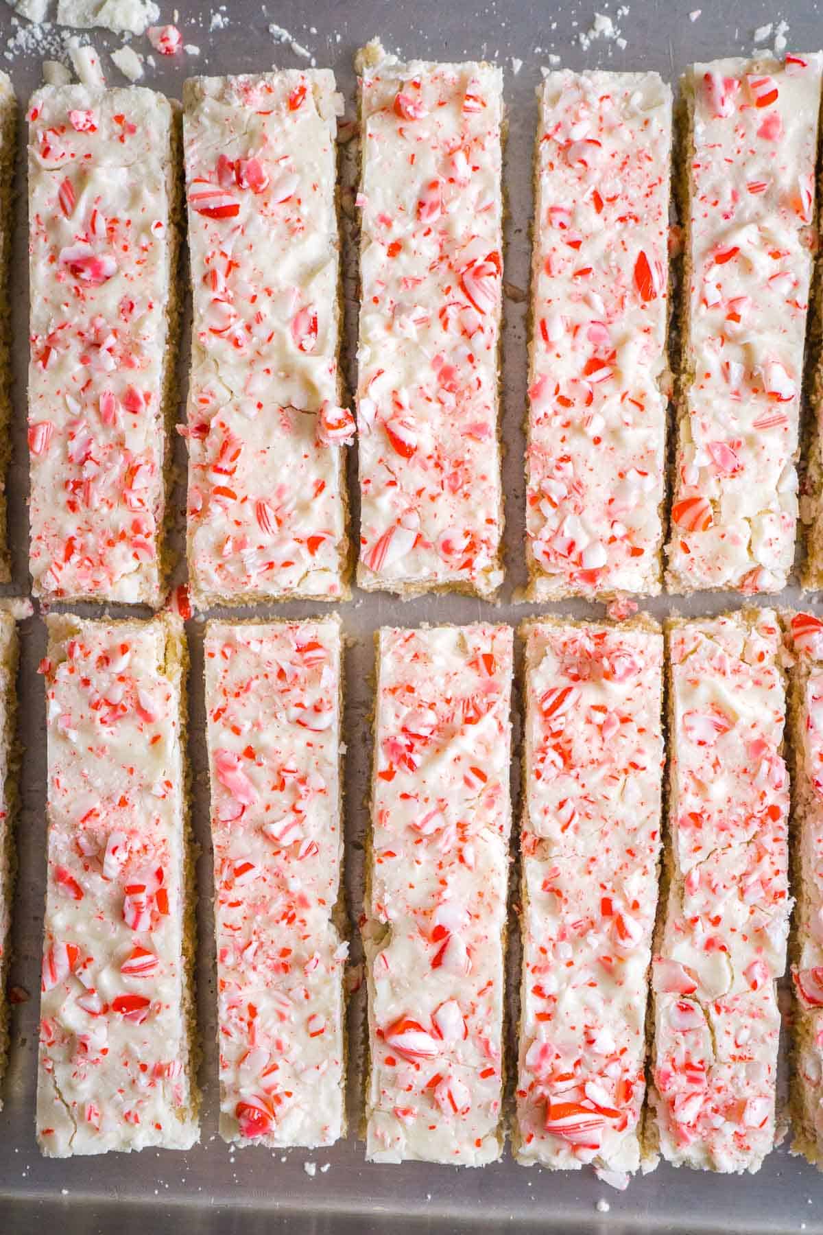 rice krispie treats coated with peppermint and white chocolate