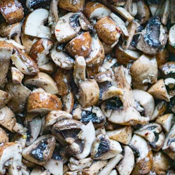pan of marinated mushrooms