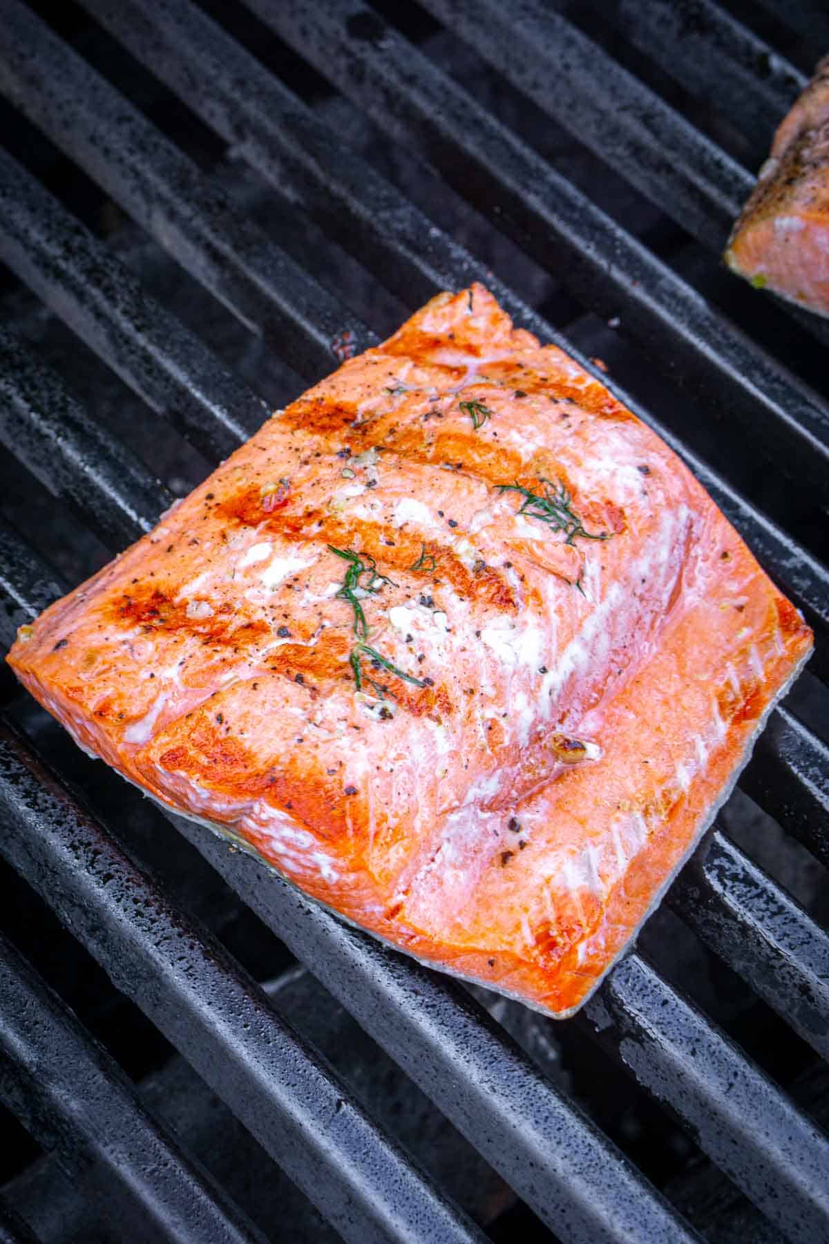 salmon with grill marks on grill
