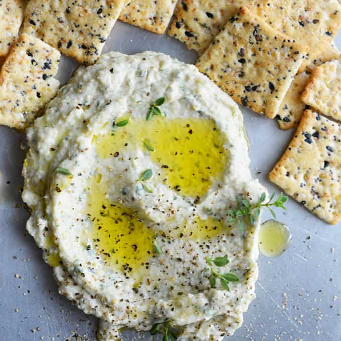 Herbed White Bean Artichoke Dip with cannellini beans & feta cheese