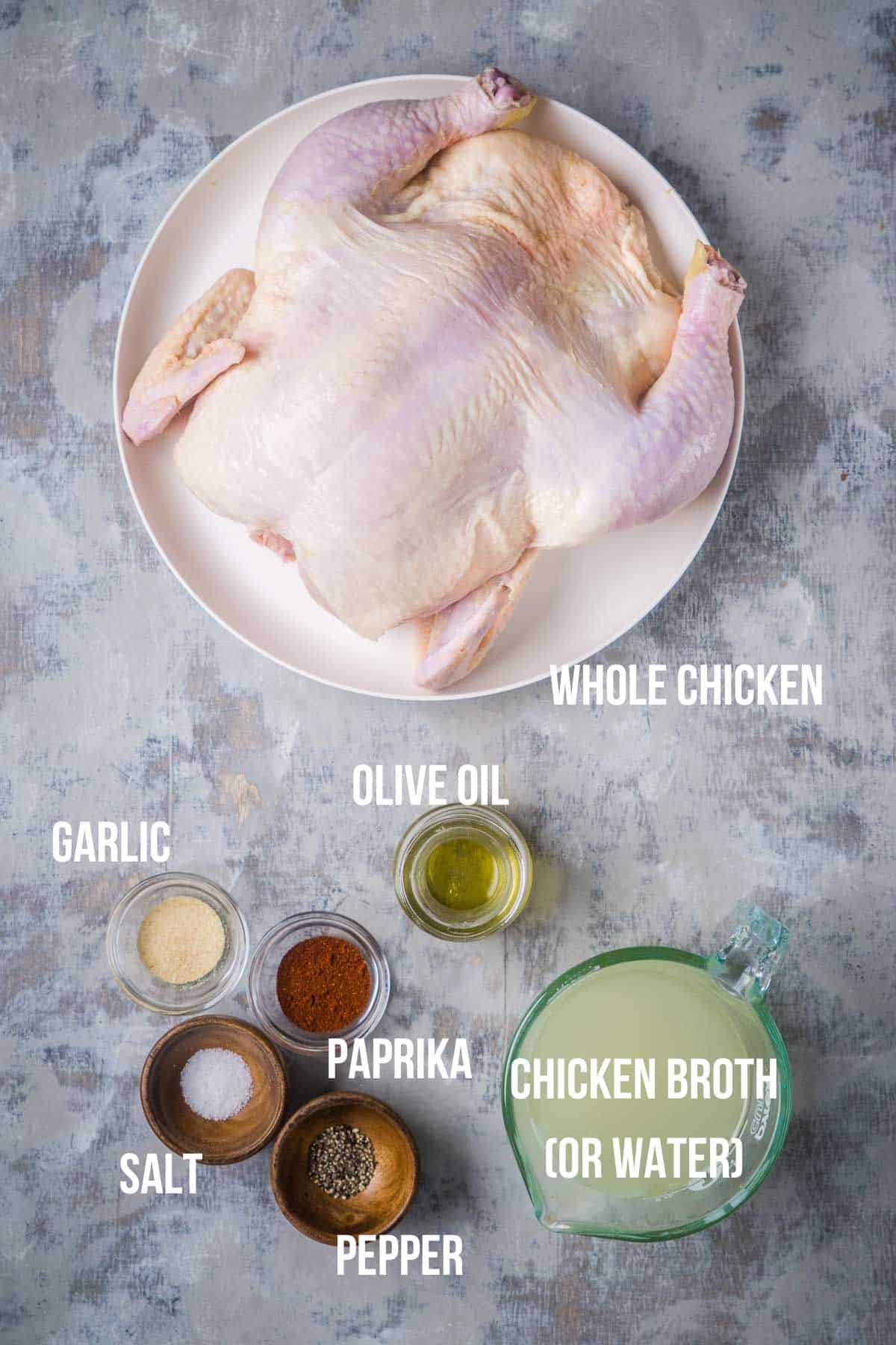Instant Pot whole chicken ingredients measured and ready to use