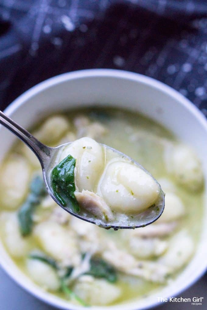 Pesto Chicken Gnocchi Soup rotisserie chicken recipe The Kitchen Girl®