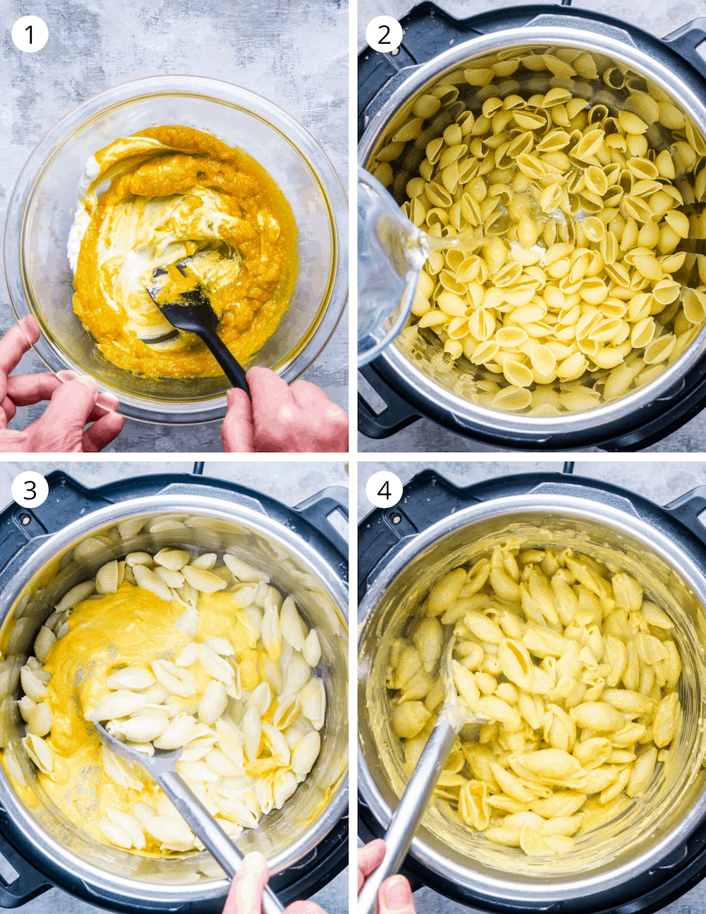 Step by step process of how to make pumpkin pasta in the instant pot