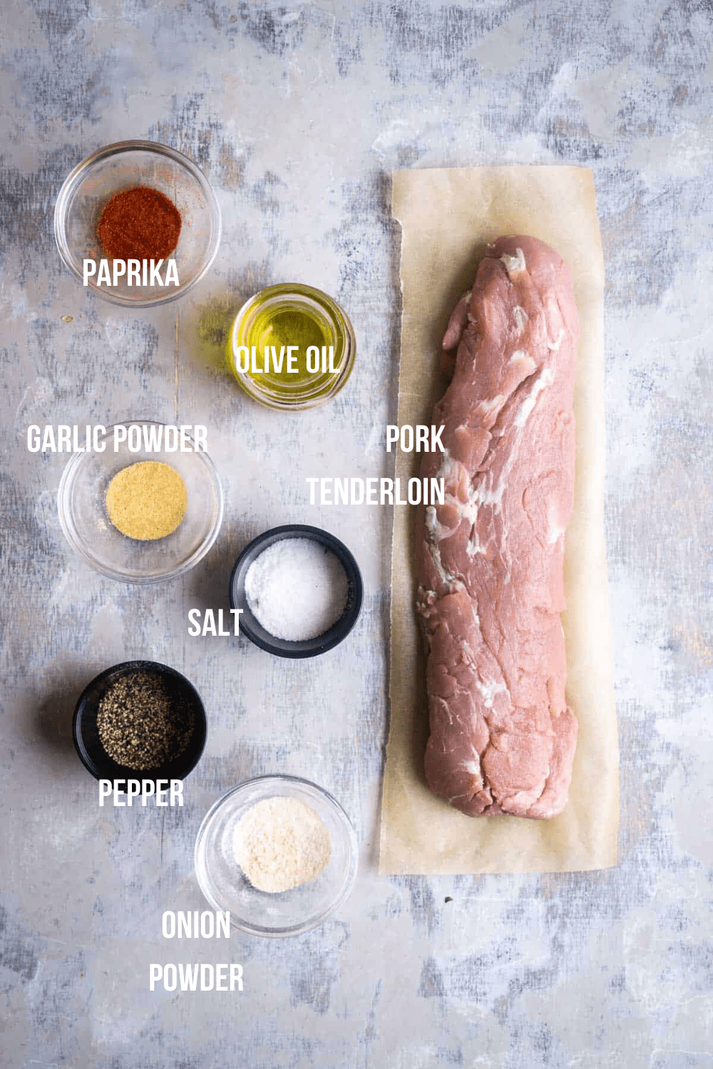 air fryer pork tenderloin ingredients measured into bowls
