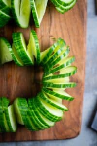 up close view of spiral sliced cucumber