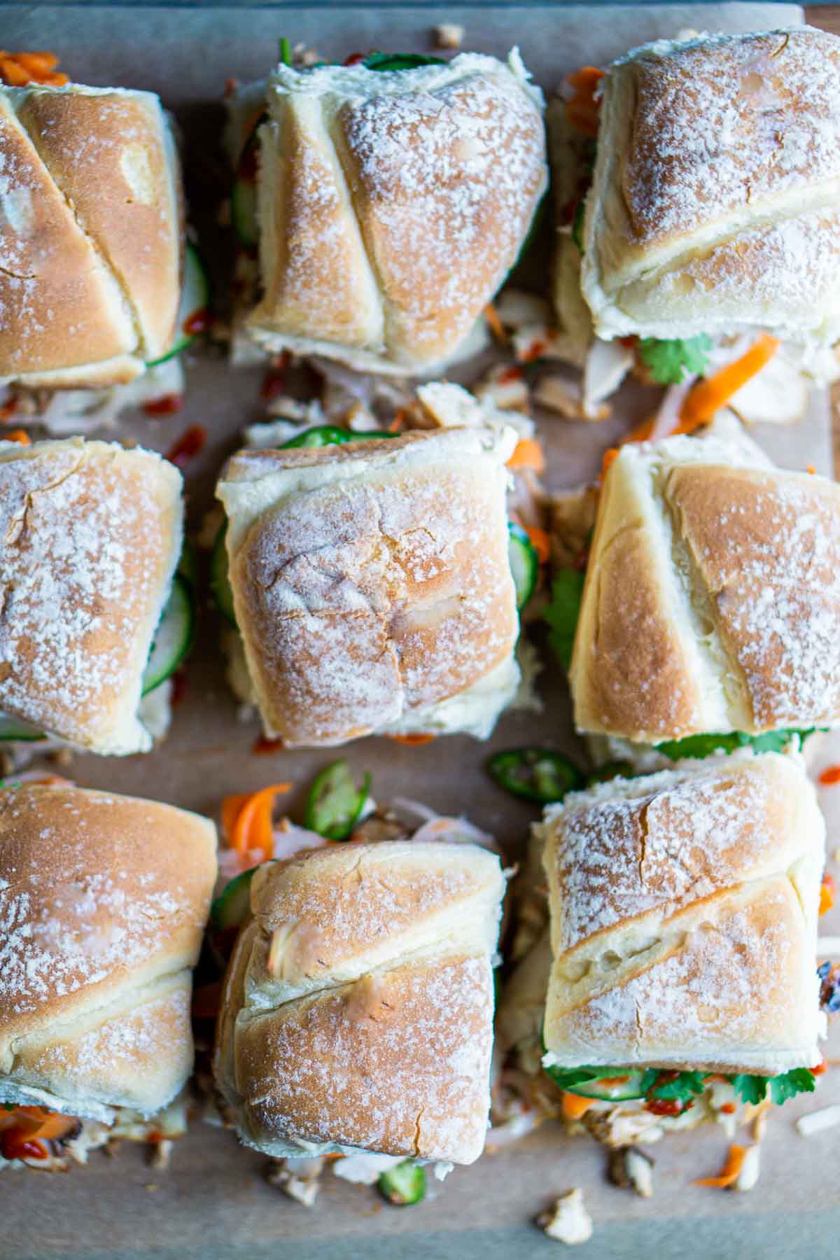 top down view of banh mi sliders