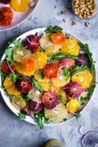 citrus salad on white serving platter