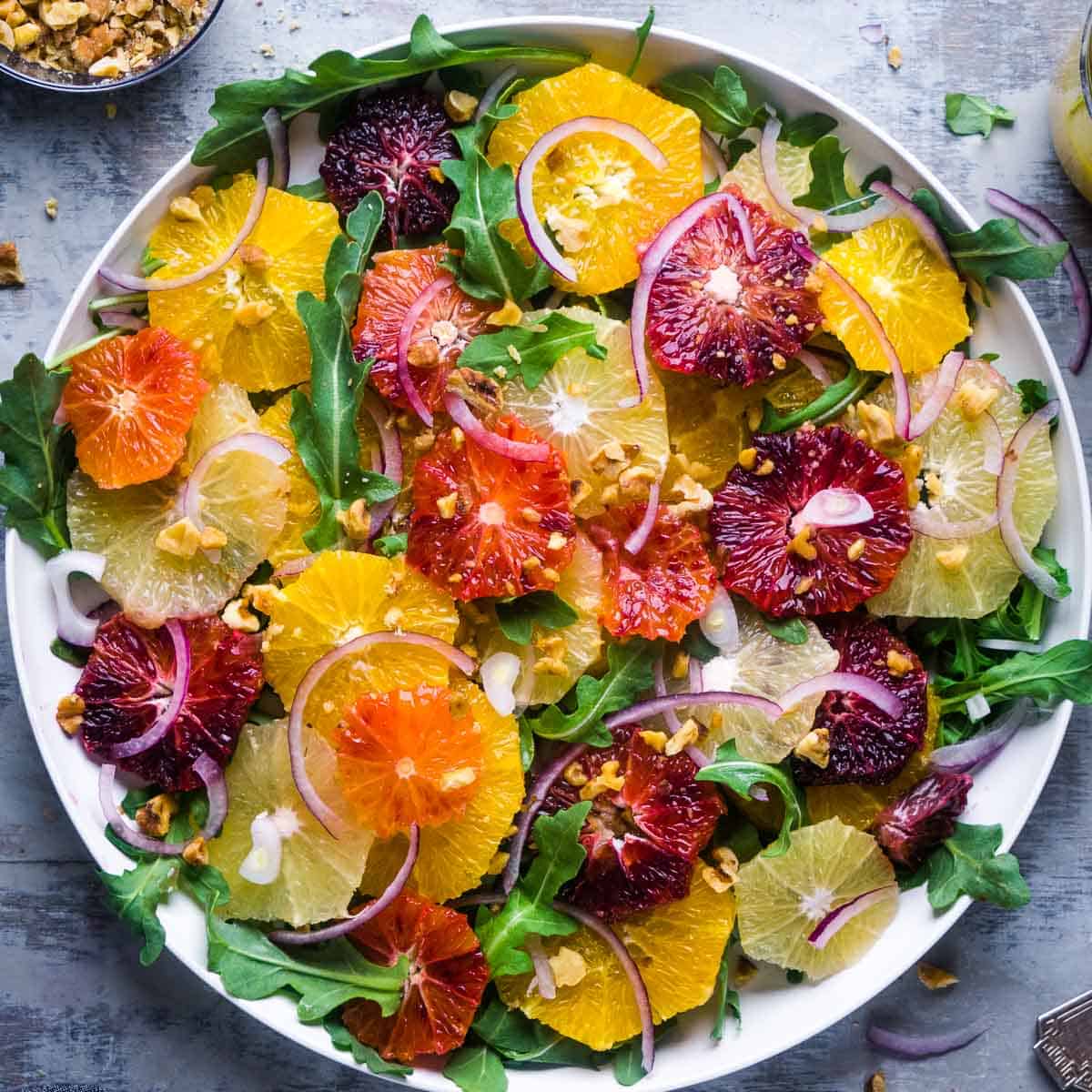 citrus salad on white serving platter