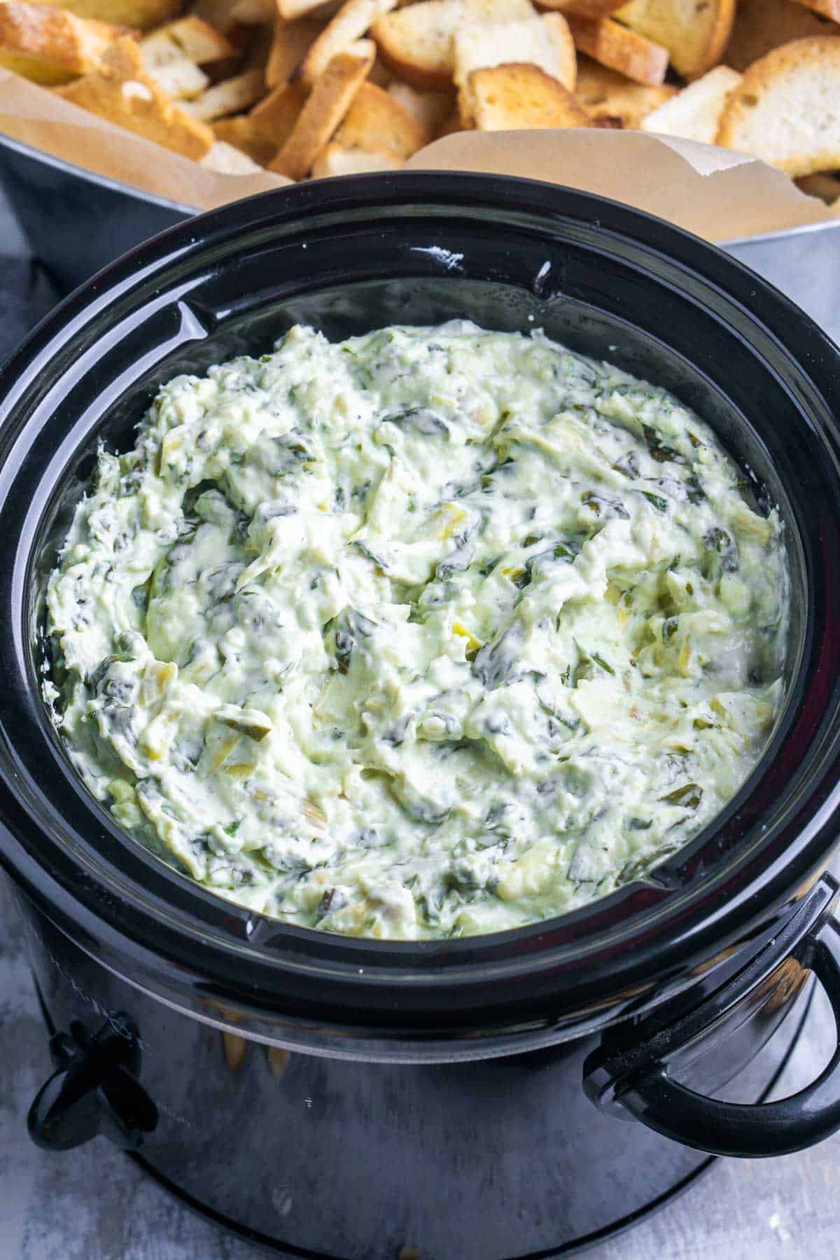 Spinach artichoke dip in a slow cooker