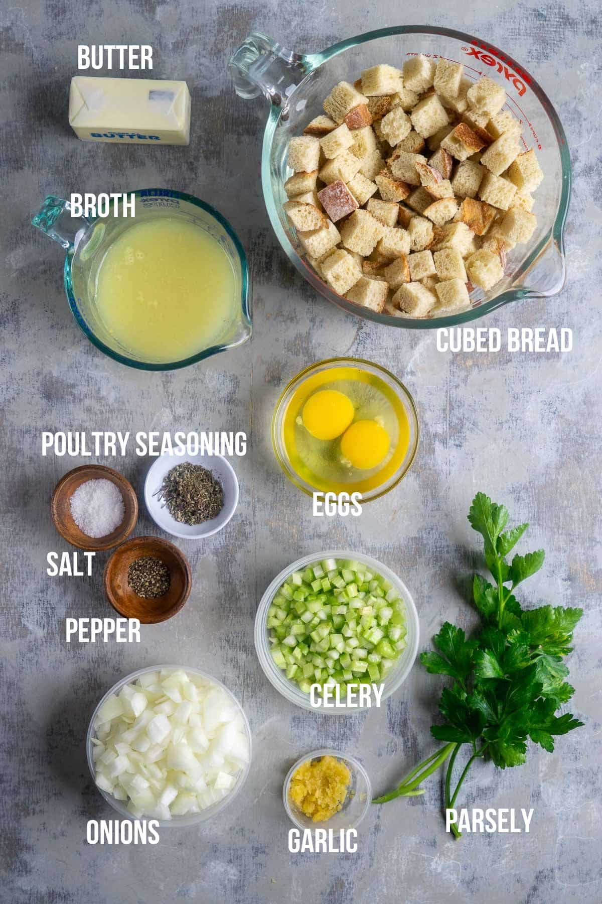 stuffing ingredients measured and labeled