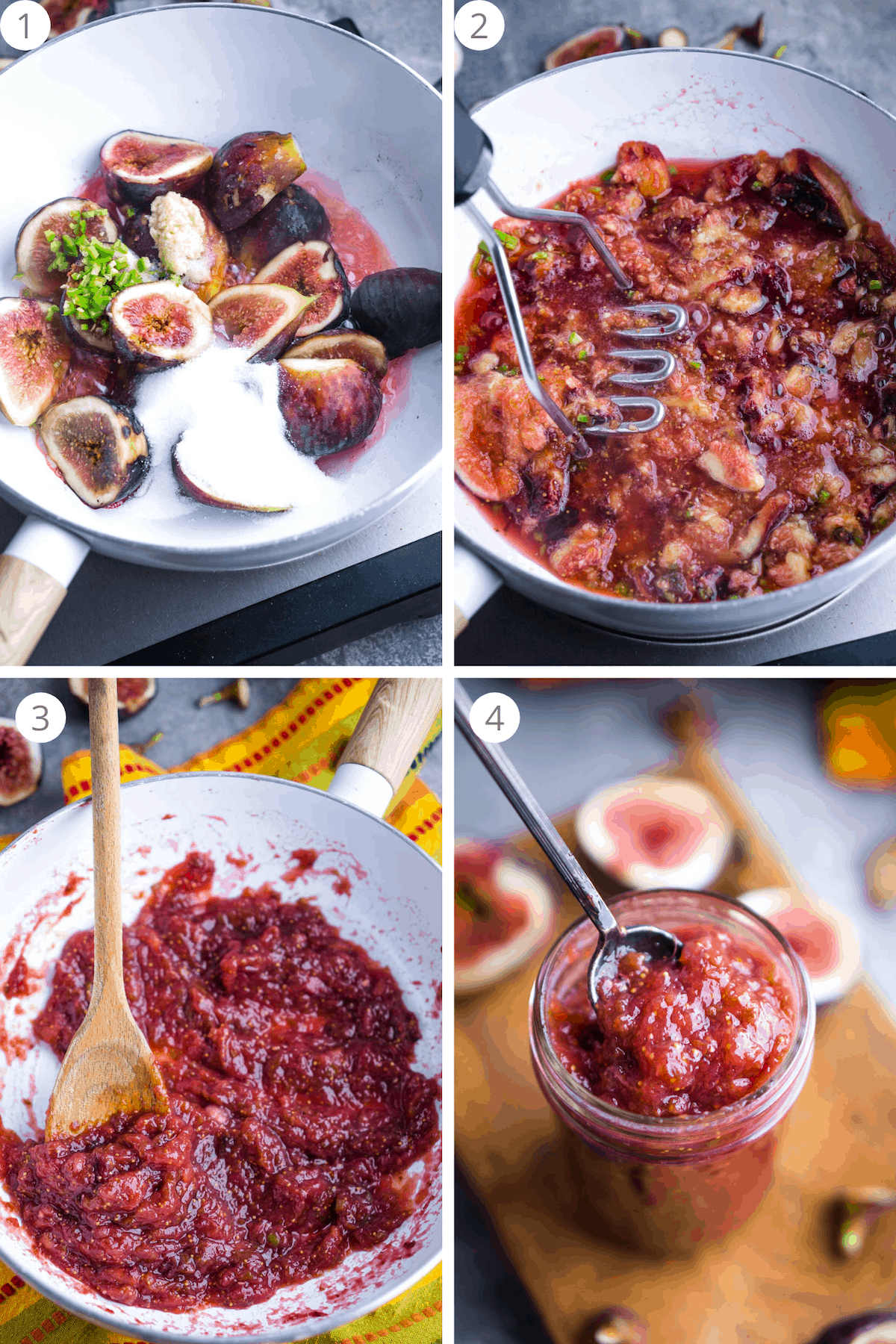 4 step process shots showing how to make fig jam