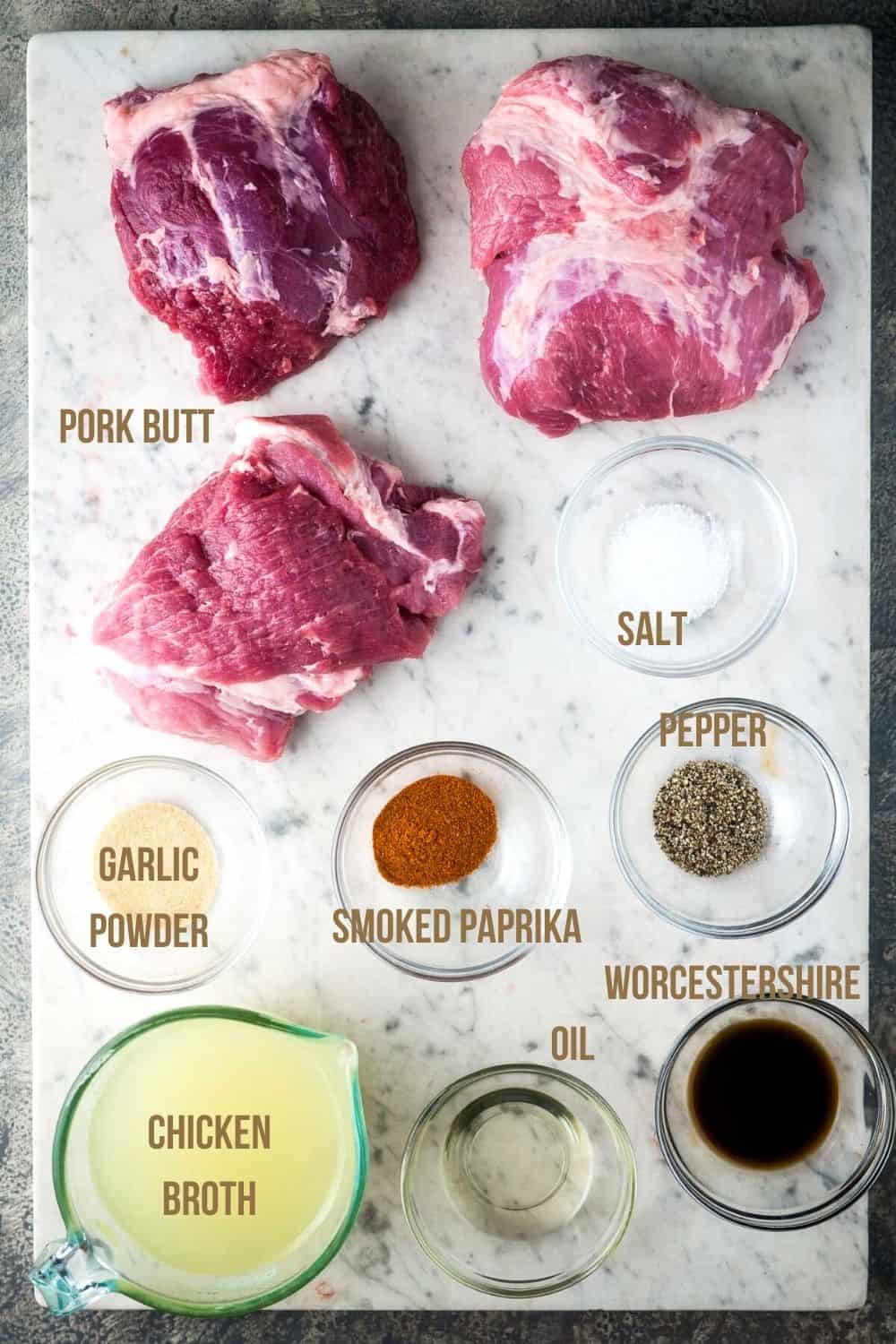 pulled pork ingredients measured and labeled by name