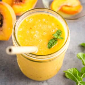 peach smoothie in mason jar