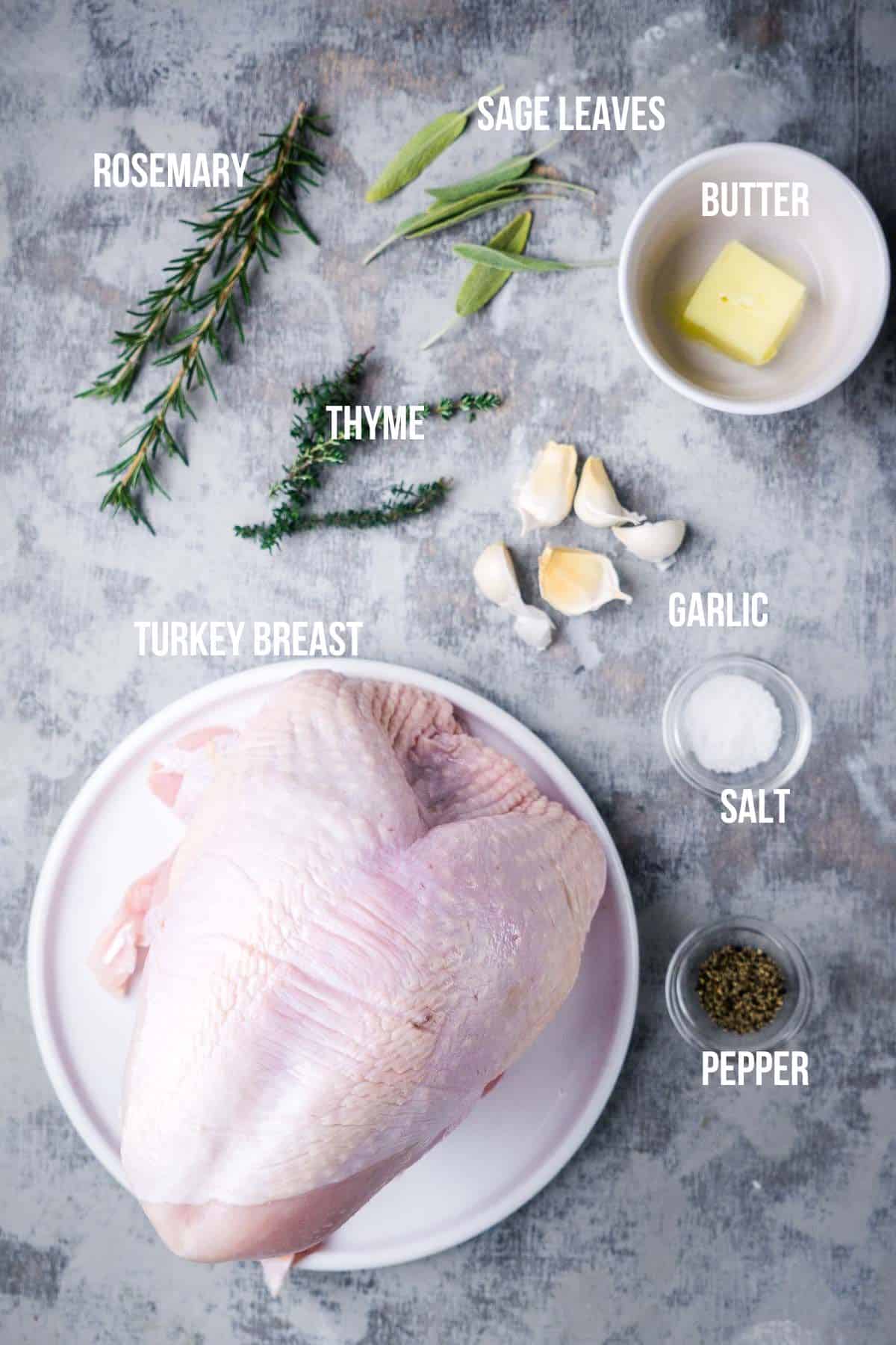 labeled ingredients for roasted turkey breast