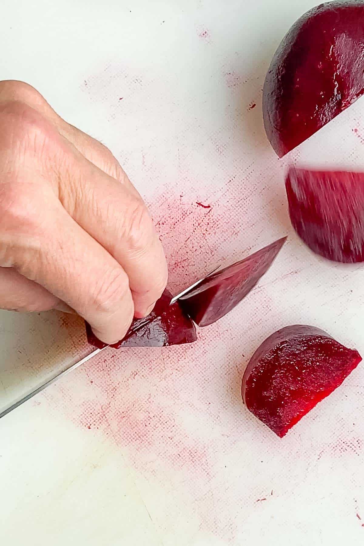 red beets are sliced into chunks
