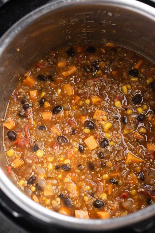 sweet potato black bean chili in Instant Pot