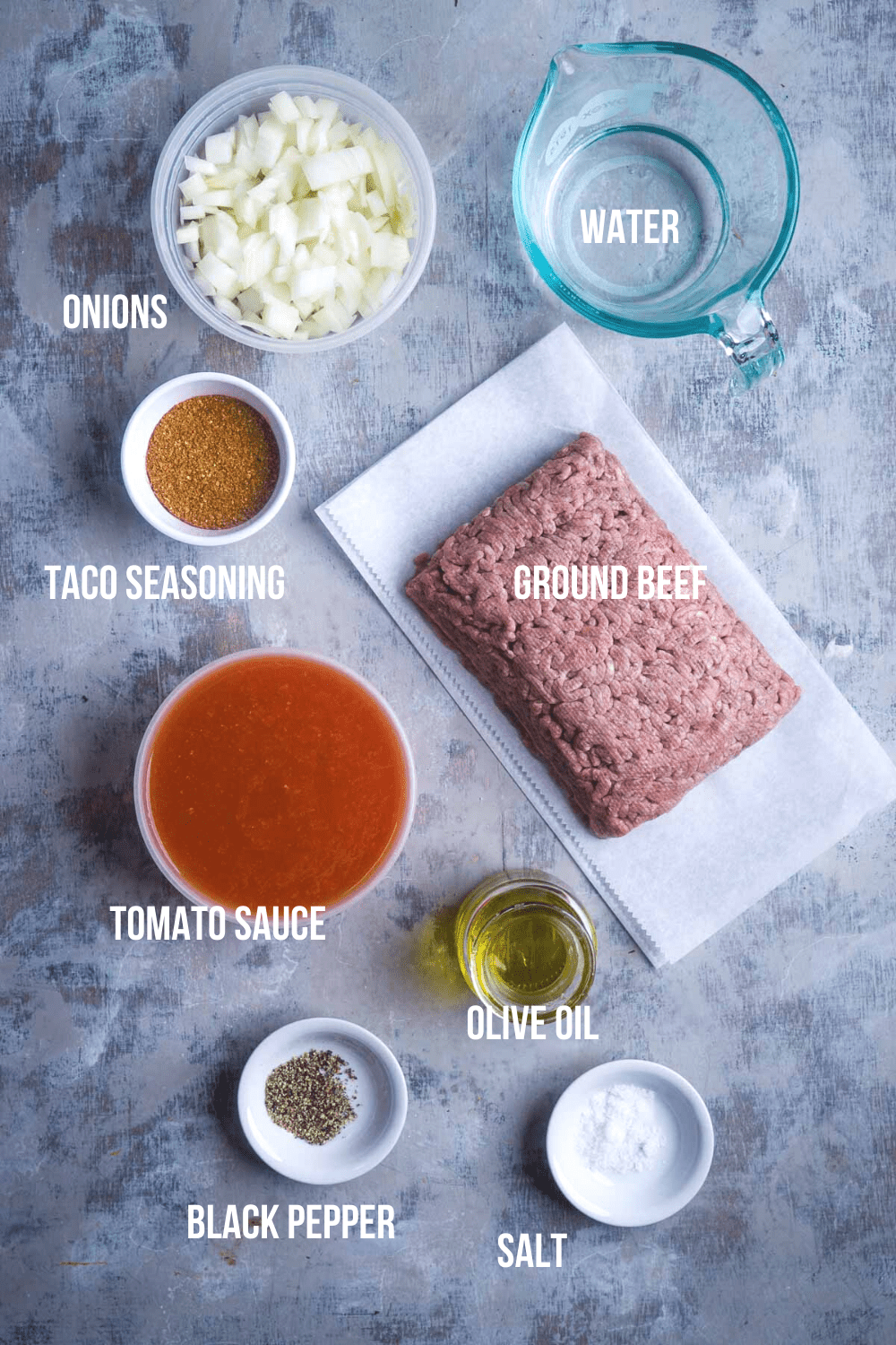 taco meat ingredients measured out and ready to be cooked